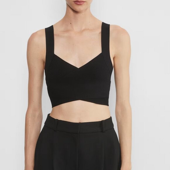 Aritzia • Babaton Sculpt Knit Black Criss Cross Greek Ribbed Crop Tank Top • M - Picture 1 of 10